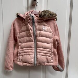 Michael Kors 3T Girls Blush Puffer Jacket with Faux Fur Hood